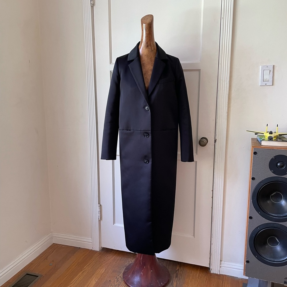 CO Collections Minimalist Satin Evening Coat Black XS